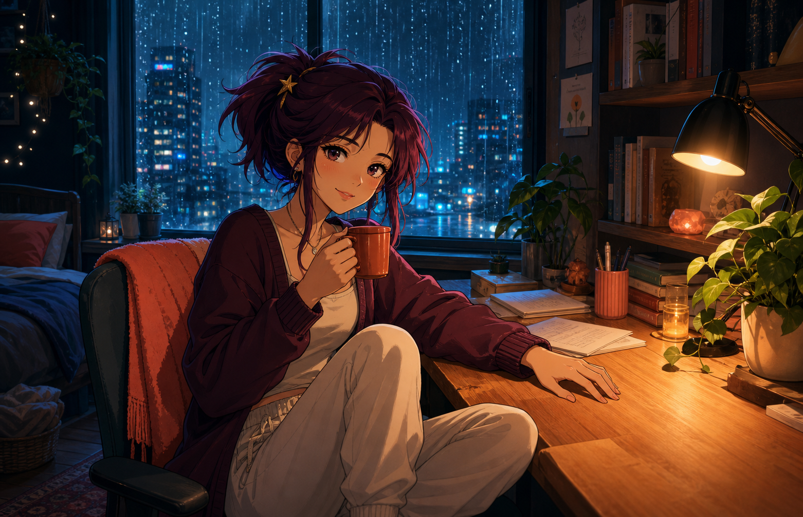 Local key art for the Mushin rainy study room.