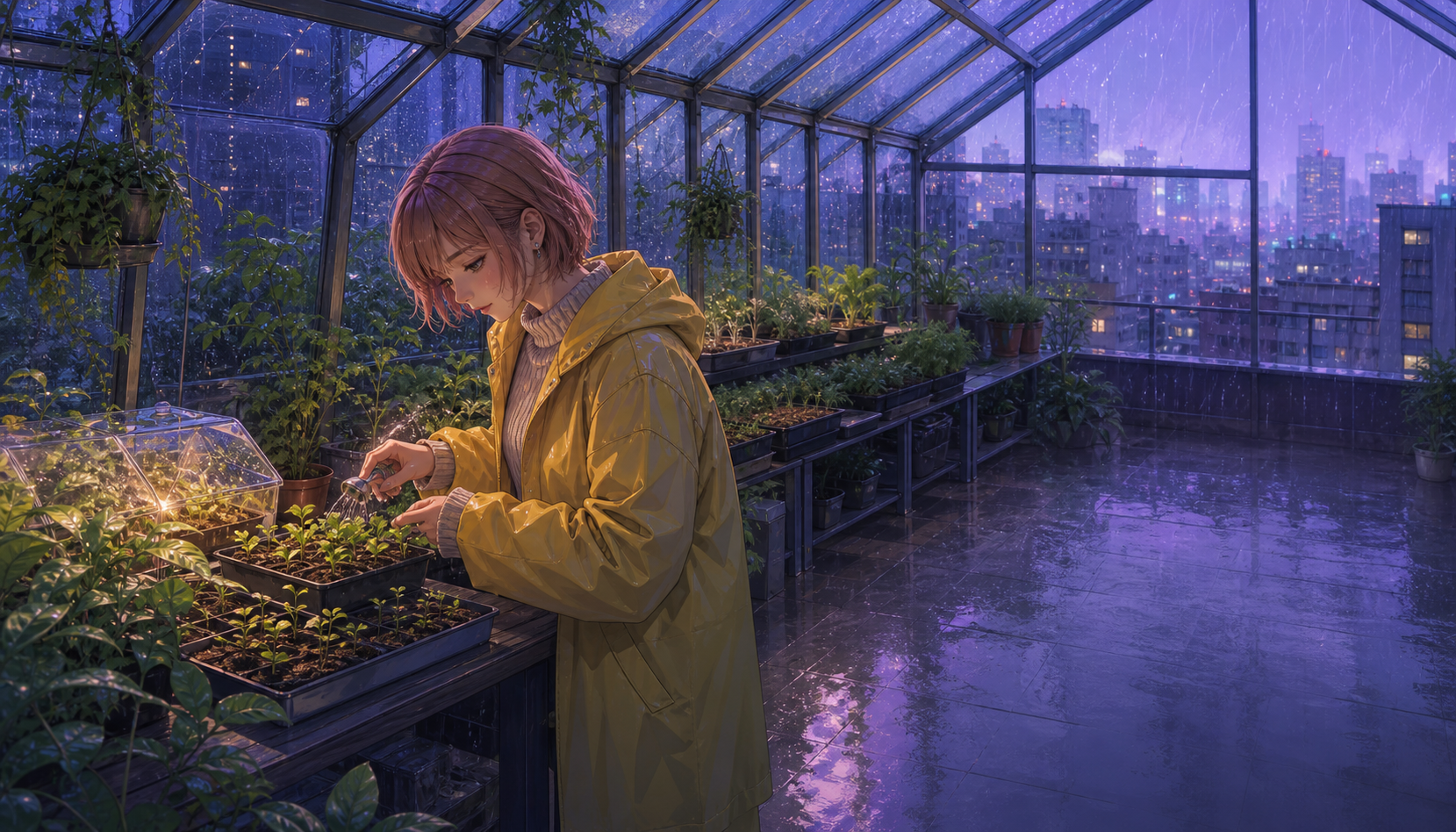 Rainy Rooftop Greenhouse local wallpaper preview