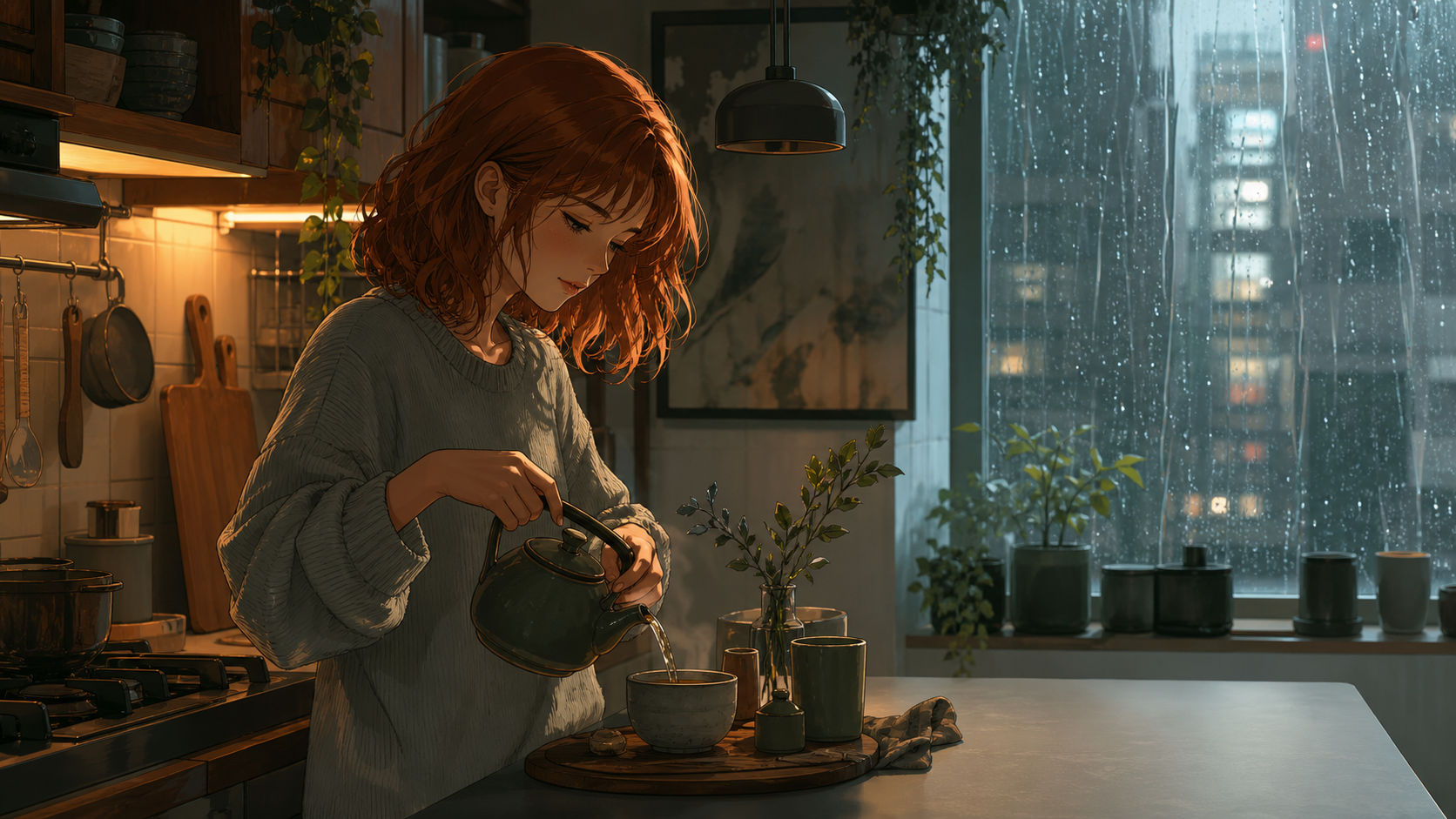 Rainy Apartment Kitchen local wallpaper preview
