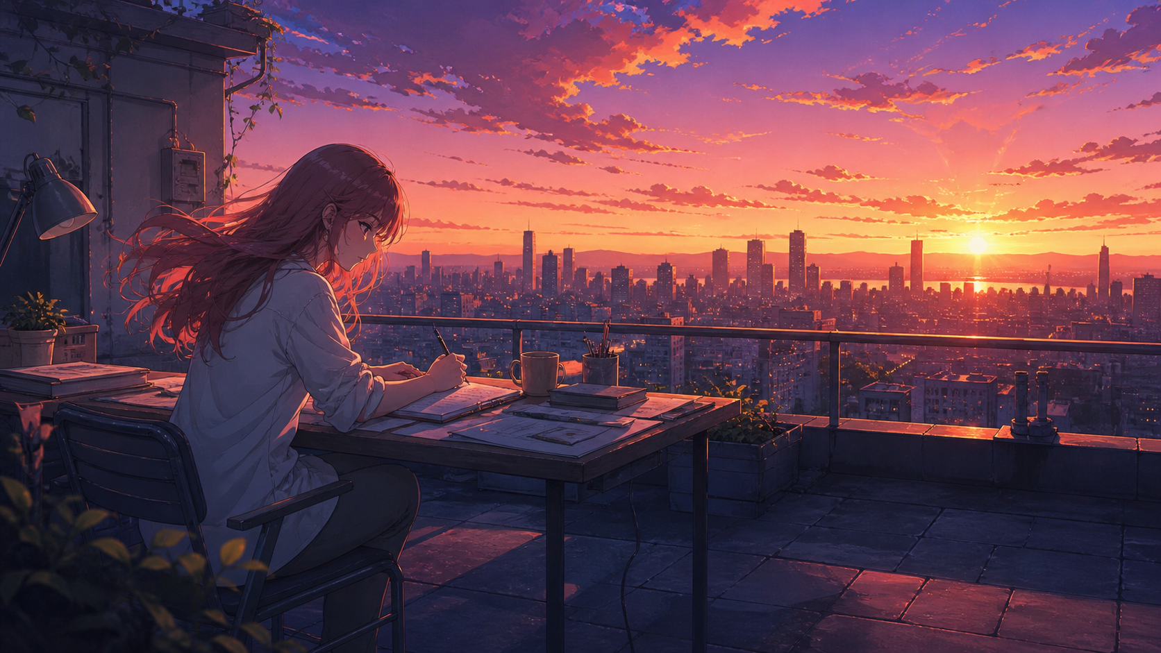 Rooftop Sunset Desk local wallpaper preview